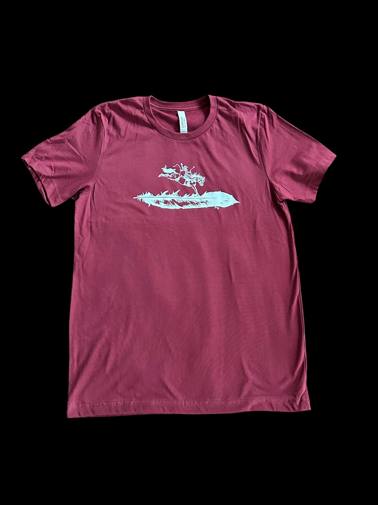 Heathered Cardinal Womenโs Feather Bronc T-Shirt