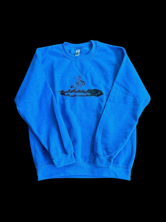 Heather Blue Cowgirl Feather Bronc Crewneck
