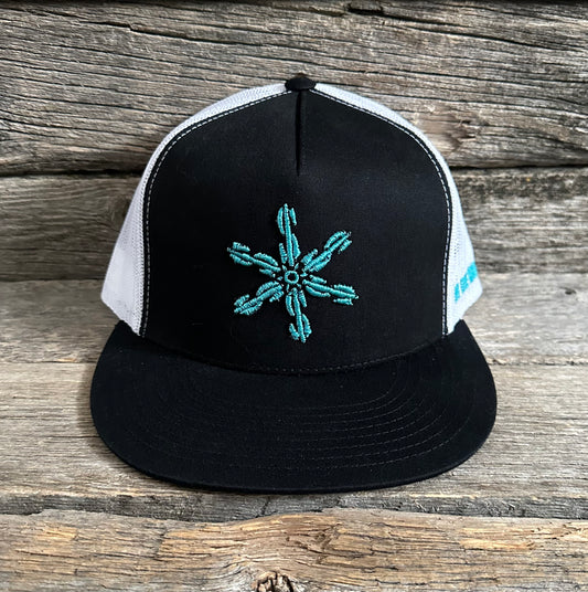 Black & Turquoise Money Rowel Snapback Hat