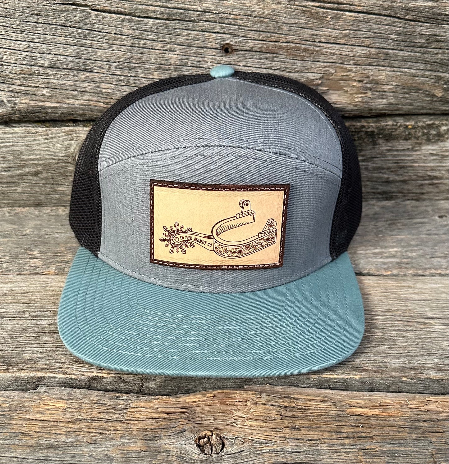 Turquoise & Grey Logo Leather Patch Snapback Hat