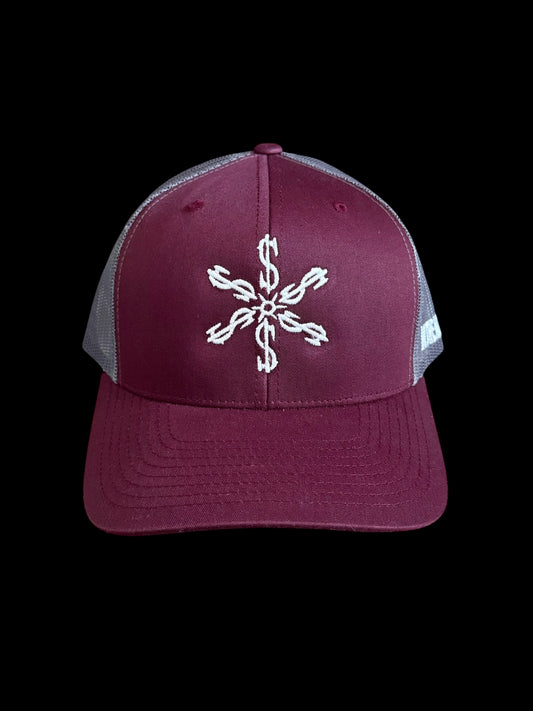 Burgundy & Silver Money Rowel Snapback Hat