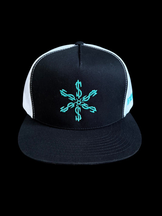 Black & Teal Money Rowel Snapback Hat