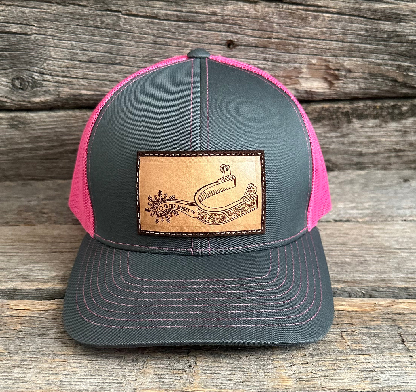 Grey & Pink Logo Leather Patch Snapback Hat