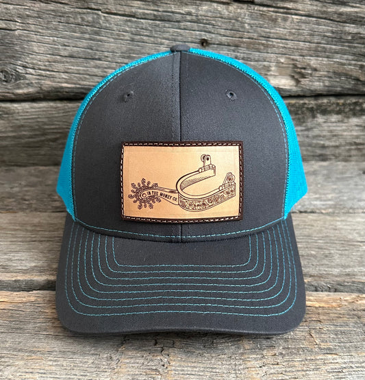 Grey & Blue Logo Leather Patch Snapback Hat